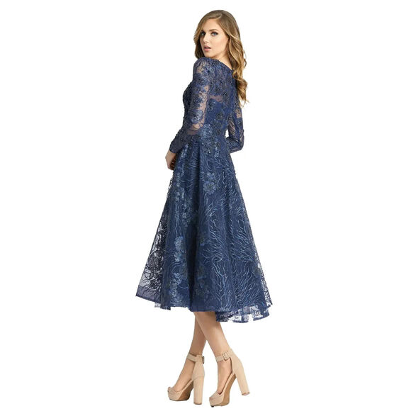 NWT MAC DUGGAL 20286 Embellished Plunge Neck‎ Illusion Long Sleeve Midi Dress 12 - Picture 2 of 7